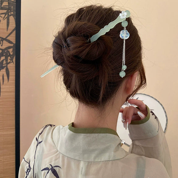 Hair Accessories Glass Glazed Flower Tassel Hairpin