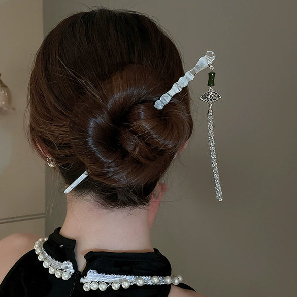 Hair Accessories Glass Glazed Flower Tassel Hairpin