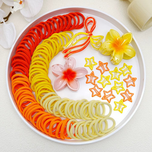 Hair Accessories Hair Tie Bow Plumeria Combination Clip Set Handmade Little Fresh Style For Women