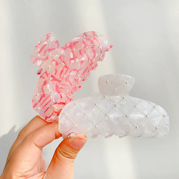 Hair Accessories Handmade Imitation Pearl And Pvc Grab Clip For Women Retro Style