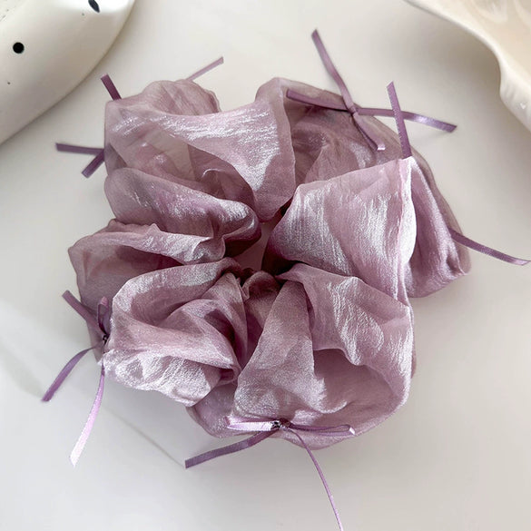 Hair Accessories Mesh Knitting Geometric Large Hair Loop With Ribbon Bow And Leather Band