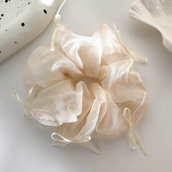 Hair Accessories Mesh Knitting Geometric Large Hair Loop With Ribbon Bow And Leather Band