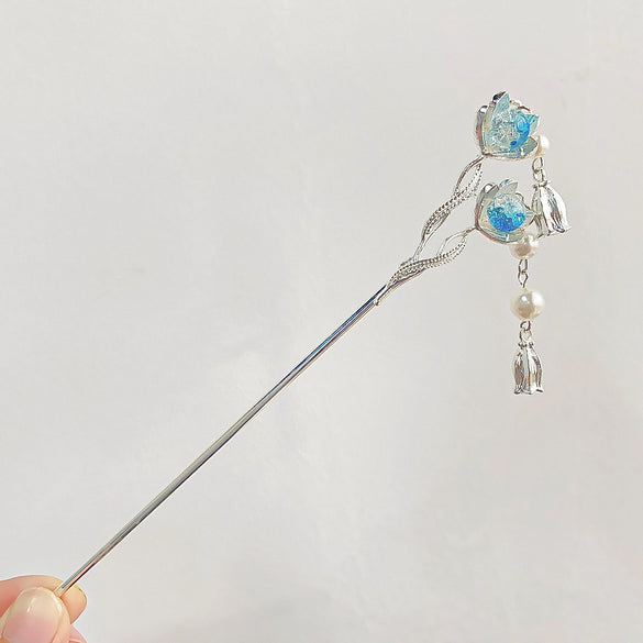Hair Accessories Metal Handmade Moonstone Tassel Hairpin With Flower Pattern