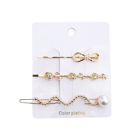 Hair Accessories Metal Rhinestone Pearl Electroplated Bangs Clip Side Clip Oneword Clip For Women