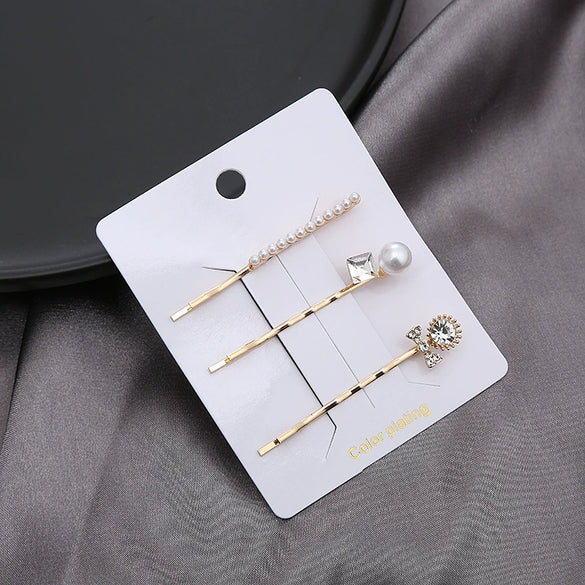Hair Accessories Metal Rhinestone Pearl Electroplated Bangs Clip Side Clip Oneword Clip For Women