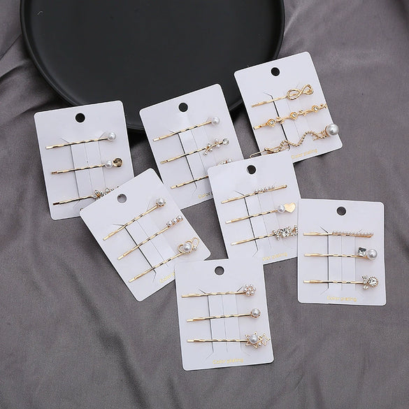 Hair Accessories Metal Rhinestone Pearl Electroplated Bangs Clip Side Clip Oneword Clip For Women