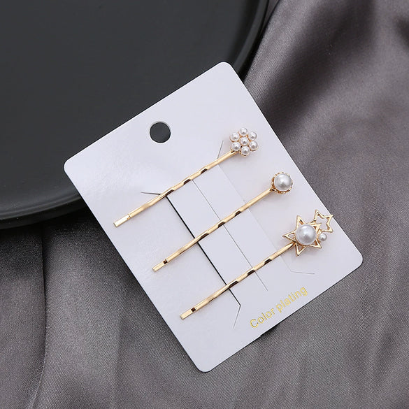 Hair Accessories Metal Rhinestone Pearl Electroplated Bangs Clip Side Clip Oneword Clip For Women