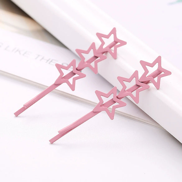 Hair Accessories Metal Texture Heart Shaped Five Pointed Star Smiley Face Spray Paint Word Clip Hairpin Zinc Alloy Baking Varnish For Women