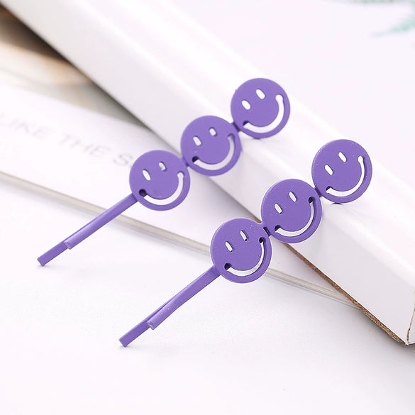 Hair Accessories Metal Texture Heart Shaped Five Pointed Star Smiley Face Spray Paint Word Clip Hairpin Zinc Alloy Baking Varnish For Women