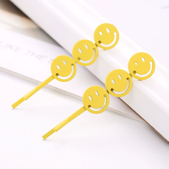 Hair Accessories Metal Texture Heart Shaped Five Pointed Star Smiley Face Spray Paint Word Clip Hairpin Zinc Alloy Baking Varnish For Women