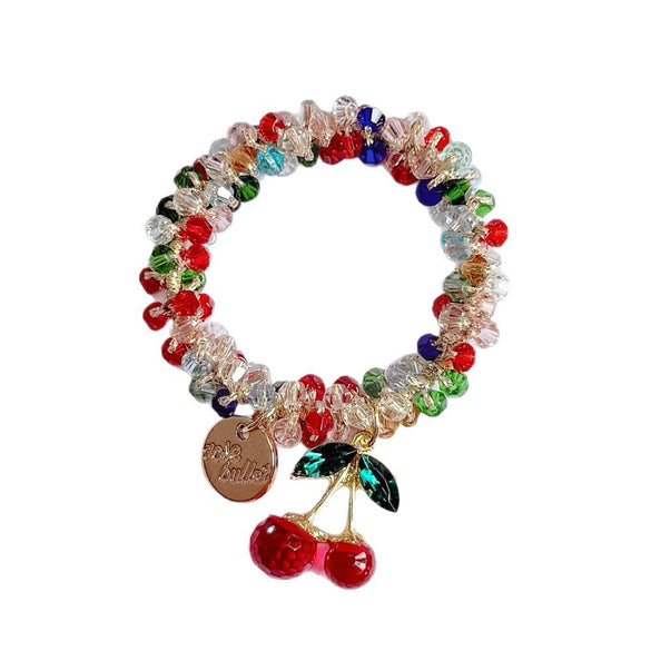 Hair Accessories Mixed Materials Handmade Cherry Rhinestone Glazed Crystal Hair Band Braided Hair Rope Rubber Band Headband With High Elasticity