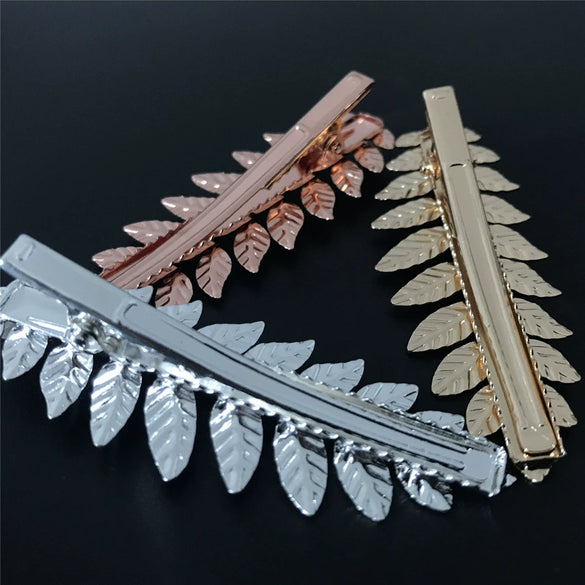 Hair Accessories Pearl Crystal Duckbill Clip Leaf Hairpin For Women Iron Material Baroque Style Electroplating