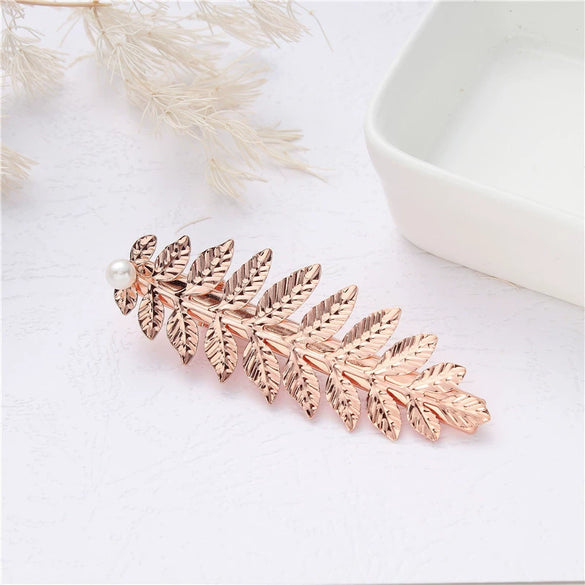 Hair Accessories Pearl Crystal Duckbill Clip Leaf Hairpin For Women Iron Material Baroque Style Electroplating