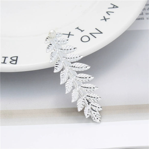 Hair Accessories Pearl Crystal Duckbill Clip Leaf Hairpin For Women Iron Material Baroque Style Electroplating