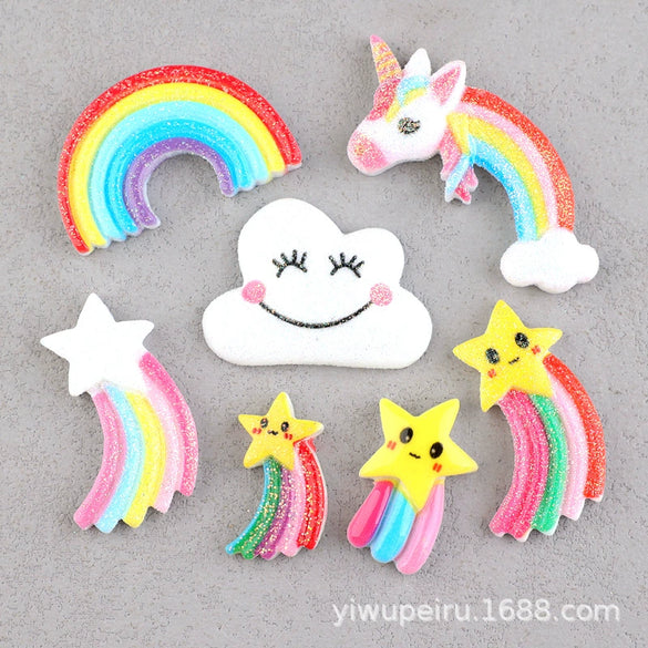Hair Accessories Plastic Resin Fivepointed Star Clouds Rainbow Glitter Cartoon Dripping Oil Handmade
