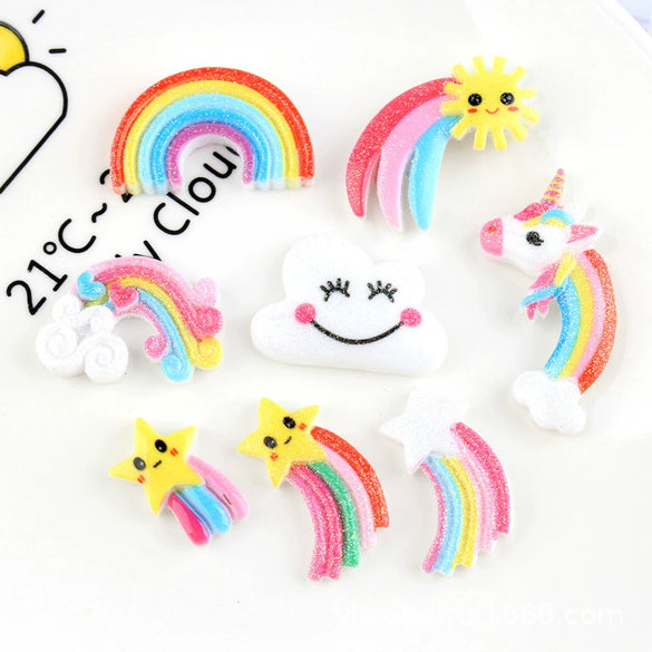 Hair Accessories Plastic Resin Fivepointed Star Clouds Rainbow Glitter Cartoon Dripping Oil Handmade