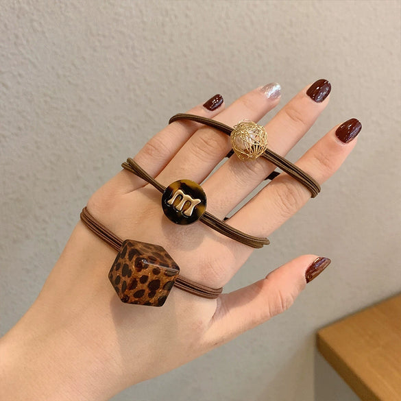 Hair Accessories Plastic Resin Handmade Leopard Print Headband Hair Rope For Women