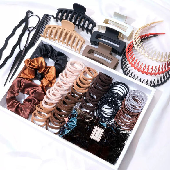 Hair Accessories Plastic Resin Handmade Simple Grab Clip Rubber Tendon Hair Ring Multipiece Set For Women