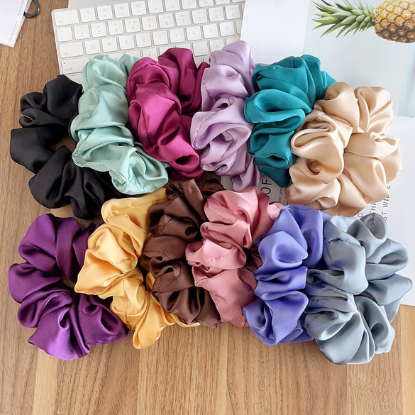 Hair Accessories Pleated Satin Silk Fabric Solid Color Printing Natural Style