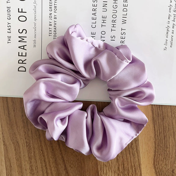 Hair Accessories Pleated Satin Silk Fabric Solid Color Printing Natural Style
