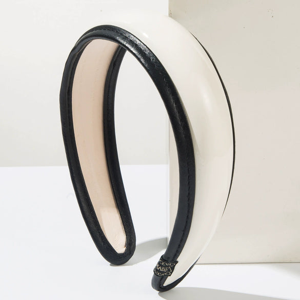 Hair Accessories Retro Bright Pu Leather Widebrimmed Headband Geometric Style Purely Handmade