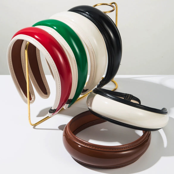 Hair Accessories Retro Bright Pu Leather Widebrimmed Headband Geometric Style Purely Handmade