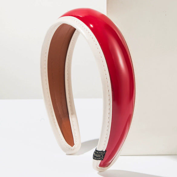 Hair Accessories Retro Bright Pu Leather Widebrimmed Headband Geometric Style Purely Handmade