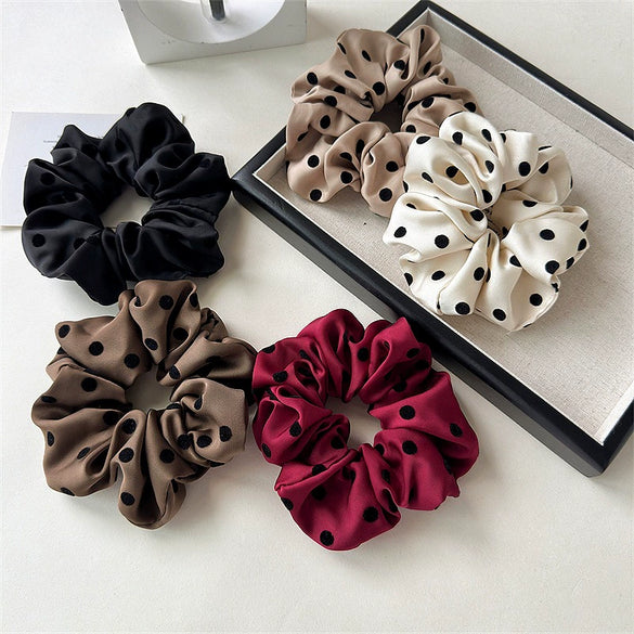 Hair Accessories Satin Pleated Fabric Handmade Hair Rope With Dot Pattern And High Elasticity