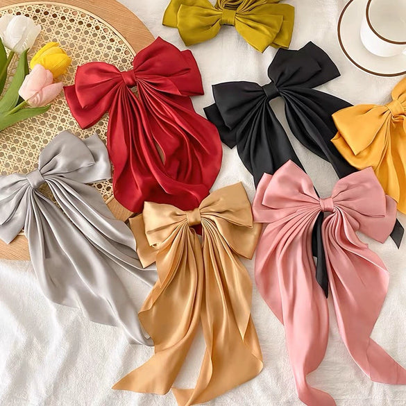 Hair Accessories Satin Ribbon Bow Spring Clip Handmade For Women