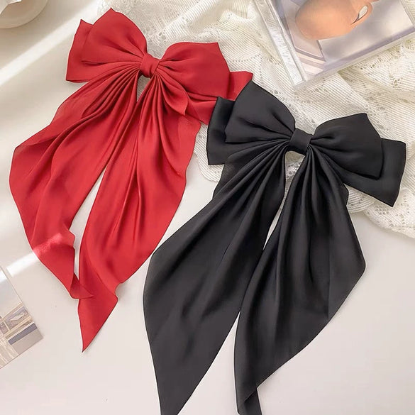 Hair Accessories Satin Ribbon Bow Spring Clip Handmade For Women