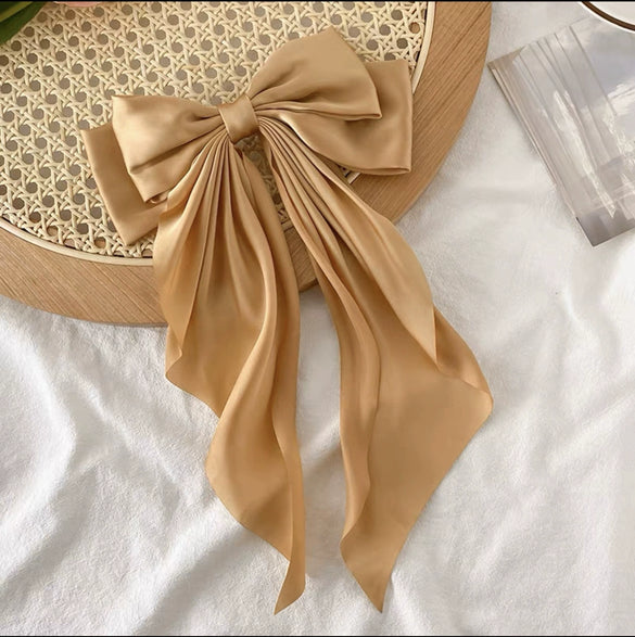 Hair Accessories Satin Ribbon Bow Spring Clip Handmade For Women