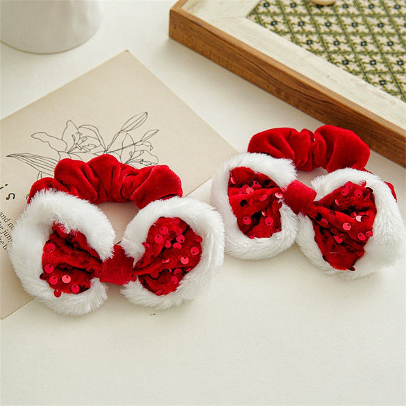Hair Accessories Sequin Bow Velvet Plush Handmade Festive