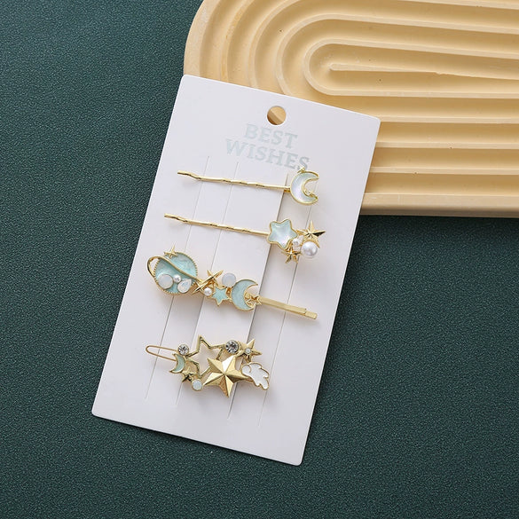 Hair Accessories Set Zinc Alloy Handmade Star Moon Shape For Women