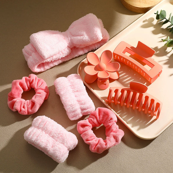 Hair Accessories Soft Bow Wash Hair Band Grab Clip Pink Sweet Style Painting