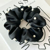 Hair Accessories Solid Color Satin Fabric Pearl Inlaid High Elastic Hair Ring