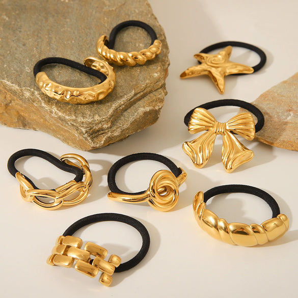 Hair Accessories Stainless Steel Curved Bow Fivepointed Star Starfish Electroplated Hair Rope Hair Ring For Women