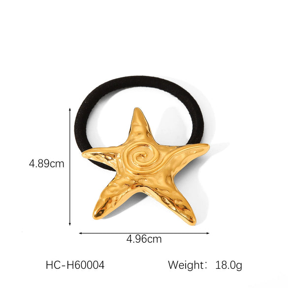Hair Accessories Stainless Steel Curved Bow Fivepointed Star Starfish Electroplated Hair Rope Hair Ring For Women