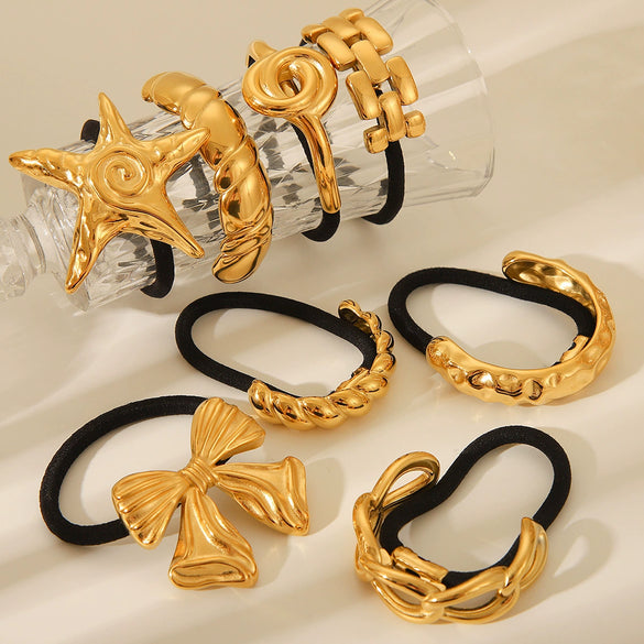 Hair Accessories Stainless Steel Curved Bow Fivepointed Star Starfish Electroplated Hair Rope Hair Ring For Women