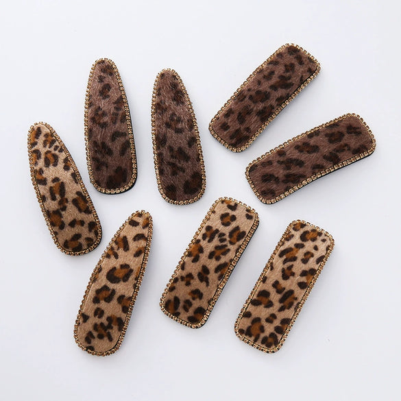 Hair Accessories Velvet Leather Leopard Print Handmade Women's Bb Clip