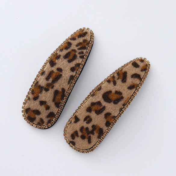 Hair Accessories Velvet Leather Leopard Print Handmade Women's Bb Clip