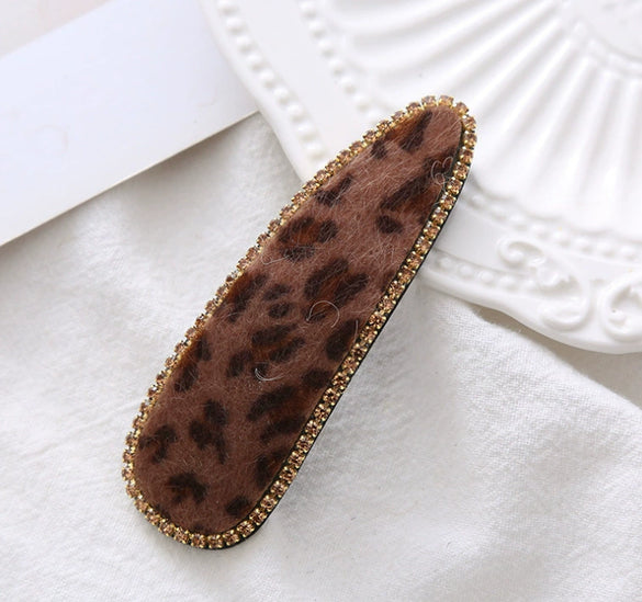 Hair Accessories Velvet Leather Leopard Print Handmade Women's Bb Clip