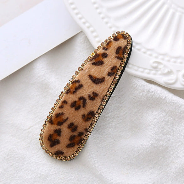 Hair Accessories Velvet Leather Leopard Print Handmade Women's Bb Clip