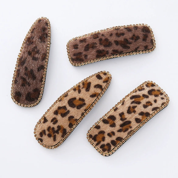 Hair Accessories Velvet Leather Leopard Print Handmade Women's Bb Clip