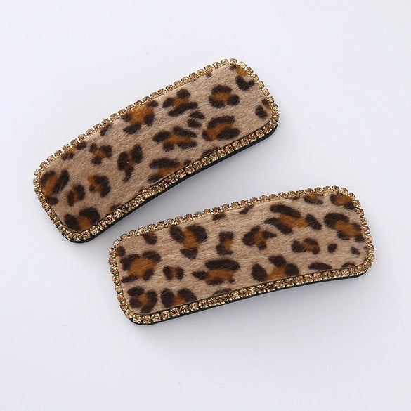 Hair Accessories Velvet Leather Leopard Print Handmade Women's Bb Clip