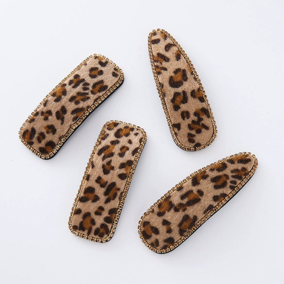 Hair Accessories Velvet Leather Leopard Print Handmade Women's Bb Clip