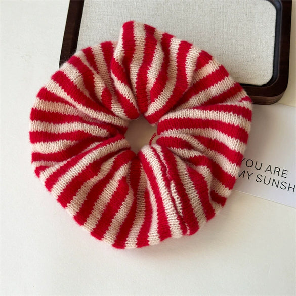 Hair Accessories Wool Striped Knitted Hair Ring For Girls