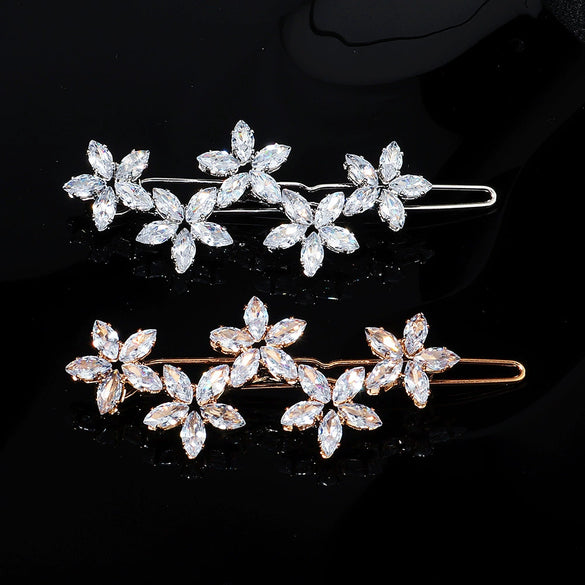 Hair Accessories Zircon Inlaid Side Clip Bangs Clip Back Head Clip For Women Plant Flowers Style