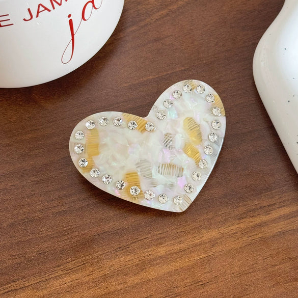 Hair Accessory Acetate Heartshaped Rhinestone Spring Clip With Highend Feel