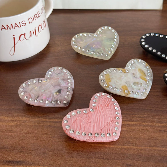 Hair Accessory Acetate Heartshaped Rhinestone Spring Clip With Highend Feel