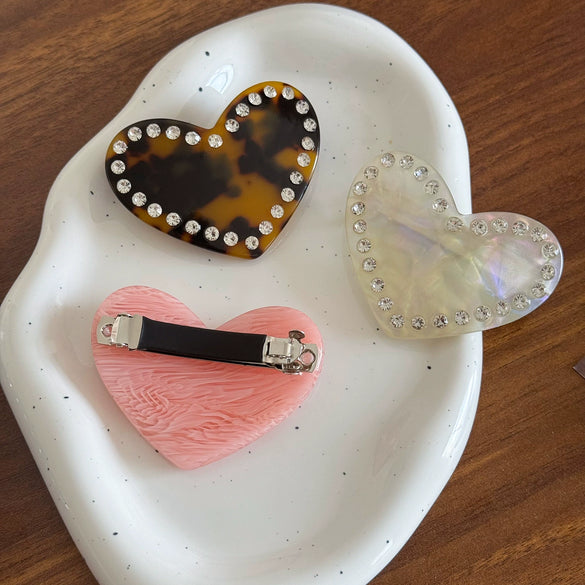 Hair Accessory Acetate Heartshaped Rhinestone Spring Clip With Highend Feel